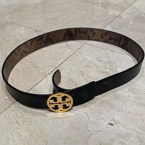 Tory Burch reversible logo belt black/python